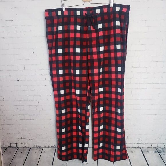 NEW Goodfellow Fleece Pajama Pants Size 3XL Tall / 3XLT Red Black Plaid - Picture 2 of 8